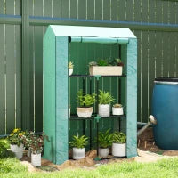 Serra da Giardino a 3 Livelli con Copertura in PE Anti-UV e Porta Avvolgibile, 100x40x150 cm, Verde