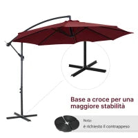 Ombrellone da Esterni 3x2.5 m Decentrato Rosso Scuro, in Poliestere Anti-UV e Acciaio con Manovella