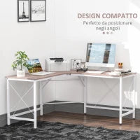 Scrivania Angolare a L con Piedini Regolabili, Scrivania pc in Legno e Acciaio, 150x150x76 cm, Rovere
