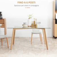 Tavolo da Pranzo Rettangolare per 6 Persone max, in Acciaio con Piano in Vetro Temperato, 150x75x76 cm