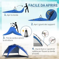 Tenda da Spiaggia Pop Up per 4-6 Persone con Protezione UV, Borsa di Trasporto, 247x247x145cm, Blu
