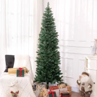 Albero di Natale Artificiale 210cm con 687 Rami, Design Alto e Stretto con Base Pieghevole, Verde