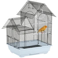 Gabbia per Uccelli in Metallo con Maniglia, Vassoio Estraibile, Pioli e Altalena, 39x33x47cm, Bianco