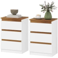 Set di 2 Comodini con 3 Cassetti in Stile Moderno, 40 x 30 x 59,5 cm, Bianco