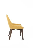 E-STYLO Sedia da pranzo in tessuto giallo con gambe e struttura in massello di noce, 62cm X 49.5cm H. 87cm.