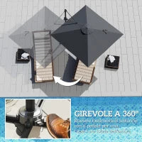 Ombrellone da Giardino 2.5x2.5 m a Braccio, Girevole a 360° con Manovella e Base a Croce, Grigio Scuro