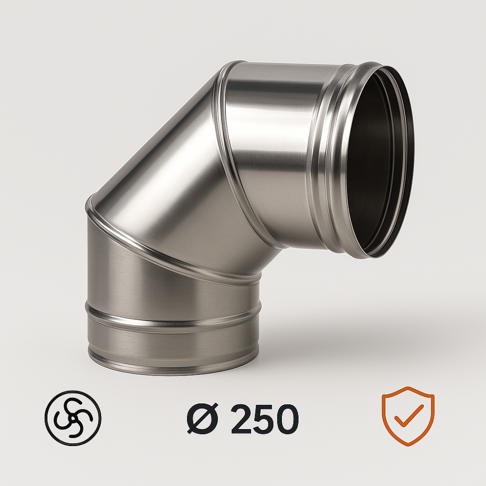 Curva in acciaio inox assemblaggio canna fumaria diametro 250 mm deviazioni 90°