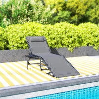Sdraio da Giardino Pieghevole e Reclinabile a 5 Livelli con Tavolino Laterale e Tasca, 60x190x31 cm, Grigio e Nero