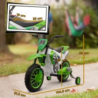 Moto da Cross Elettrica per Bambini con Rotelle, in PP e Metallo, 106.5x51.5x68 cm, Verde
