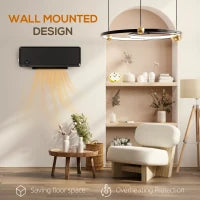 Termoventilatore Elettrico da Parete 1000W/2000W con Display LED e Telecomando 56x18,5x11,7 cm Nero