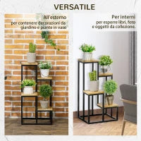 Scaffale per Piante a 4 Livelli in Metallo e Legno per Interni ed Esterni, 34x34x66cm