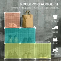 Mobile Scarpiera Modulare Salvaspazio, 6 Cubi 30x30x30 cm in Acciaio e PP, 94x32x94 cm, Bianco