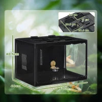 Terrario per Tartarughe di Terra e Rettili con Termometro 18-34℃, 60x40x40.5 cm, Nero