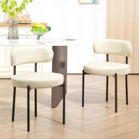 Set di 2 Sedie da Pranzo con Schienale in Tessuto e Piedi in Acciaio, 51 x 51 x 76 cm, Beige e Nero