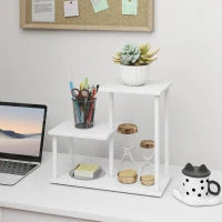 Libreria a 3 Livelli Effetto Legno con Struttura in Metallo per Scrivania Ufficio Cucina 40x20x34,5 cm Bianco