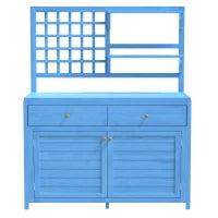 Armadio da giardino in legno con ripiani, armadio multifunzionale per esterni con piano aperto, 141,5x44x105 cm, Blu