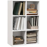 Mobile Libreria Moderno a 6 Cubi in Legno, 65.5x30x97.5 cm, Bianco