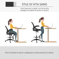 Sedia da Ufficio Traspirante ad Altezza Regolabile con Braccioli Ribaltabili, 64x60x106-126 cm, Nera