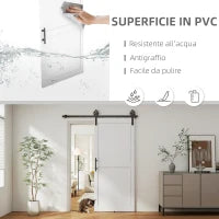 Porta Scorrevole in Stile Country con Binario e Maniglia, in Legno e Acciaio, 183x0.6x4 cm, Bianco e Nero