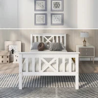 Letto Singolo in legno Massiccio, Design Minimalista con Spazio di Stoccaggio, senza Materasso, 208x96x82 cm, Bianco