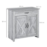 Credenza Cucina Country con Armadietto a 2 Ante e Cassetto, 80x39.7x80cm, Grigio