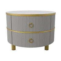 Tavolino 2-in-1 in MDF con Piano Lucido e Piano in Vetro Temperato Marrone, Combinazione Tavolino Soggiorno con 2 Cassetti, 70x70x45 + 50x50x40 cm, Grigio