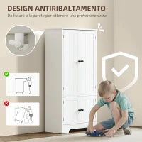 Mobile Credenza da Cucina a 4 Ante con 2 Armadietti e Ripiano Regolabile, 58.2x30x123 cm, Bianco
