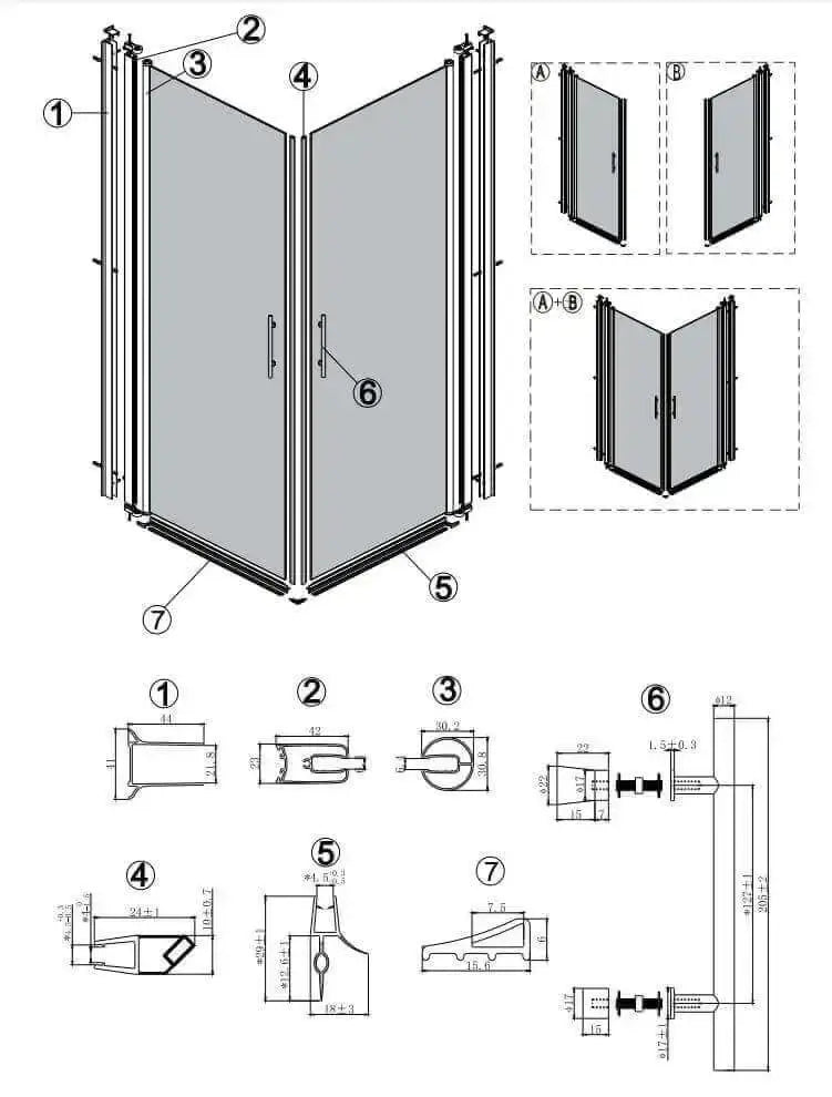 Box Doccia H190 Battente Totale Interno Esterno e Fisso - 100x70 - Ingresso lato corto