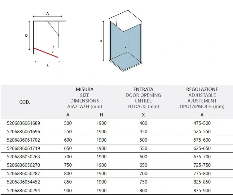 Box Doccia H190 Battente Totale Interno Esterno e Fisso - 70x60 - Ingresso lato corto