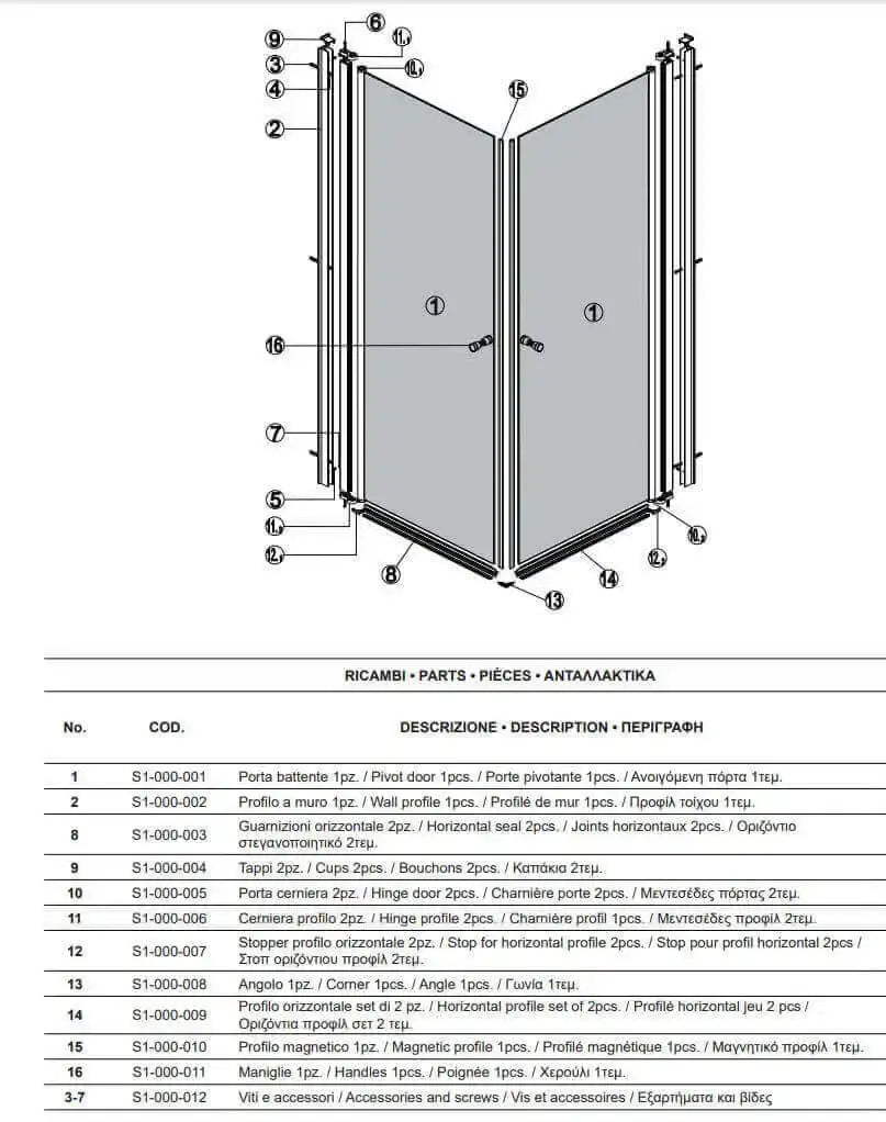 Box Doccia H190 Doppia Battente Totale Interno Esterno - 50x80