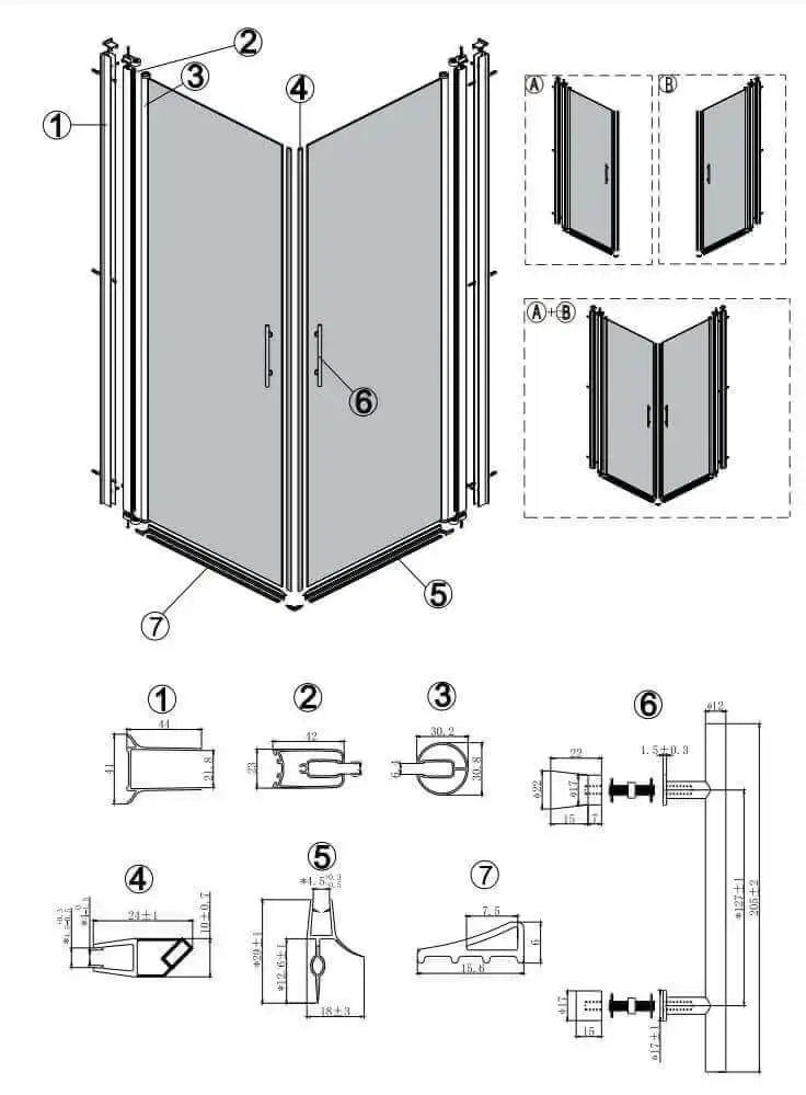 Box Doccia H190 Doppia Battente Totale Interno Esterno - 50x90