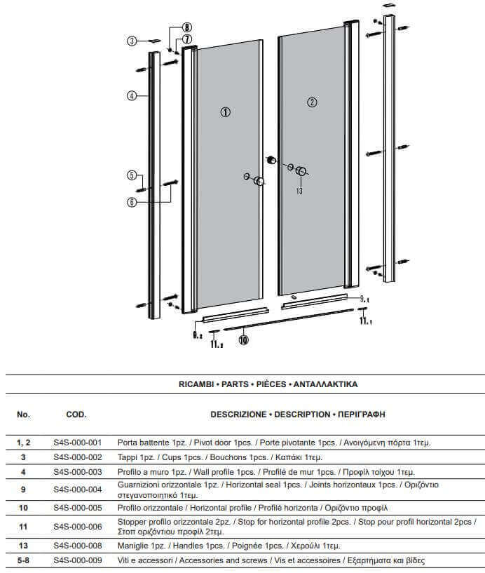 Box Doccia Saloon Apertura Interna Esterna e Lato Fisso H190 6mm - 90x90