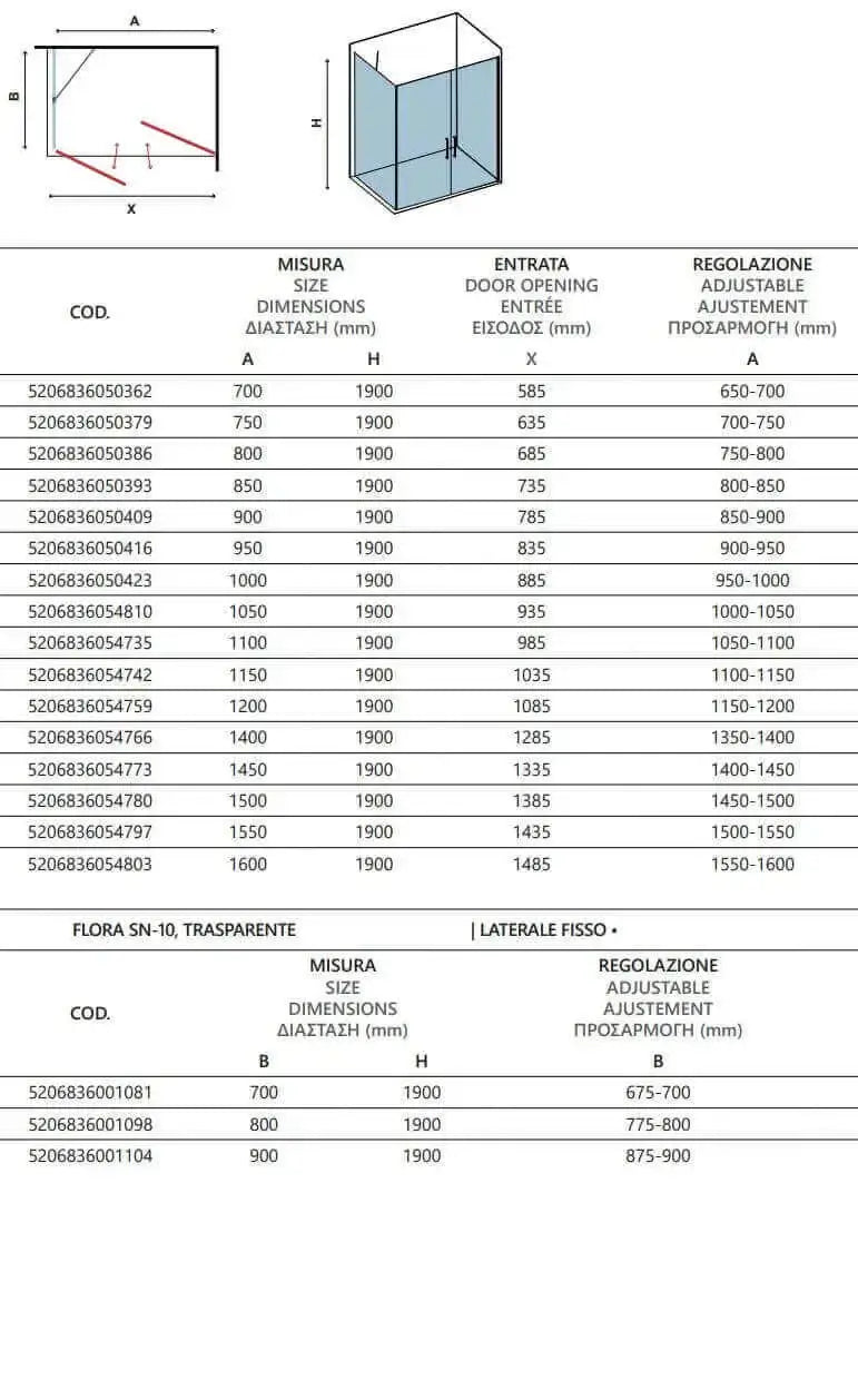 Box Doccia Saloon Apertura Interna Esterna e Lato Fisso H190 6mm - 70x140
