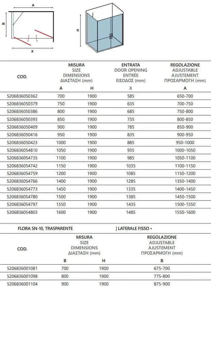 Box Doccia Saloon Apertura Interna Esterna e Lato Fisso H190 6mm - 80x75 - Ingresso lato corto