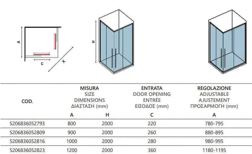 Box Doccia Soft-Close H200 Doppia Scorrevole 8mm Trasparente Anticalcare - 79,5x99,5