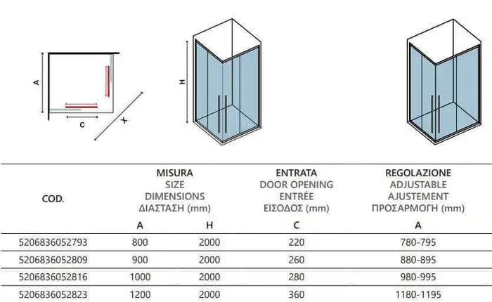 Box Doccia Soft-Close H200 Doppia Scorrevole 8mm Trasparente Anticalcare - 89,5x89,5