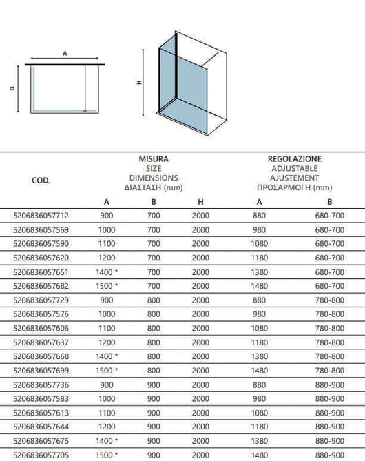 Box Doccia Walk in Profili Cromati H200cm 8mm Anticalcare - 70x110