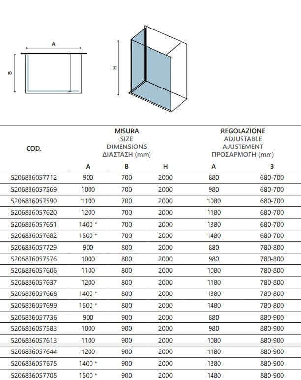 Box Doccia Walk in Profili Cromati H200cm 8mm Anticalcare - 90x150