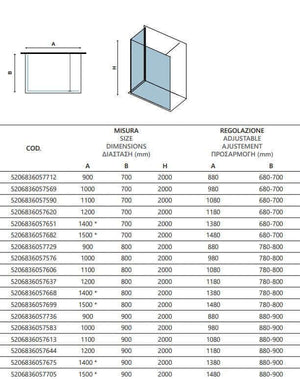 Box Doccia Walk in Profili Cromati H200cm 8mm Anticalcare - 80x90