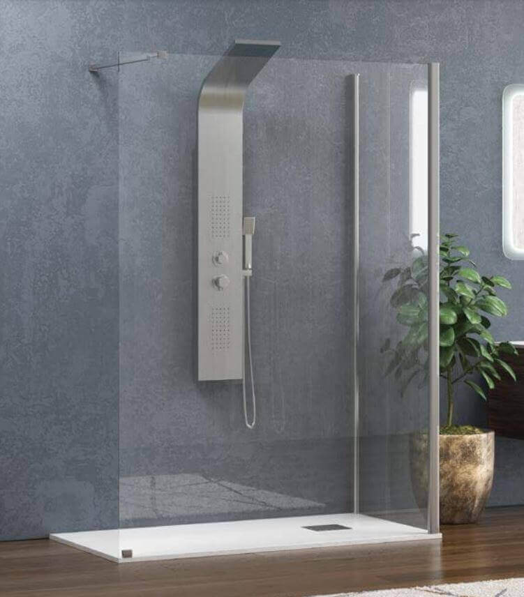 Box Doccia Walk in Profili Cromati H200cm 8mm Anticalcare - 90x140