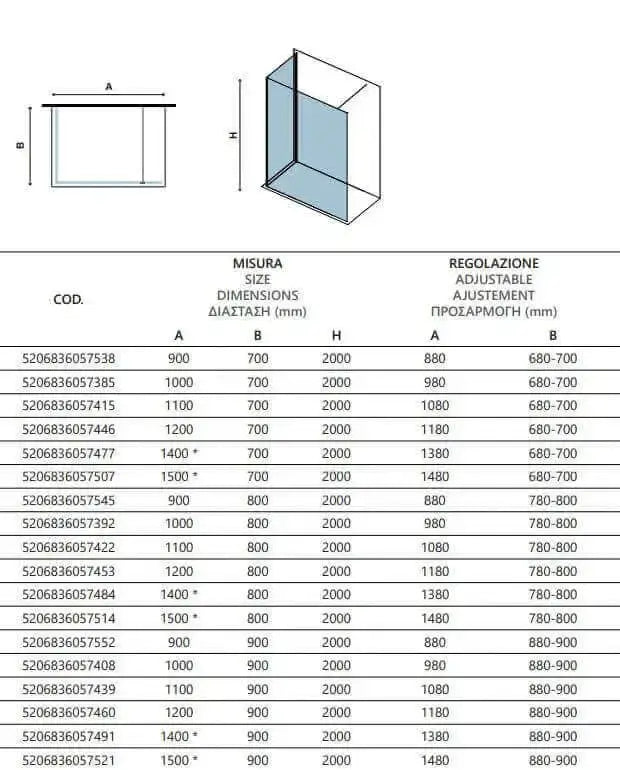 Box Doccia Walk in Profili Neri H200cm 8mm Anticalcare - 90x120