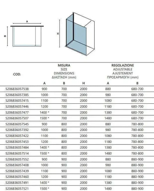 Box Doccia Walk in Profili Neri H200cm 8mm Anticalcare - 80x150