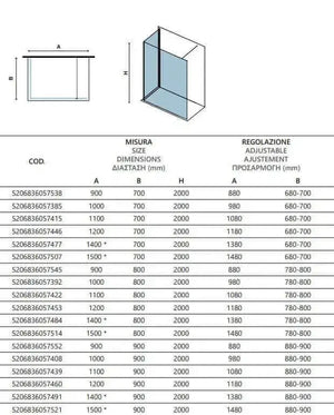Box Doccia Walk in Profili Neri H200cm 8mm Anticalcare - 80x120