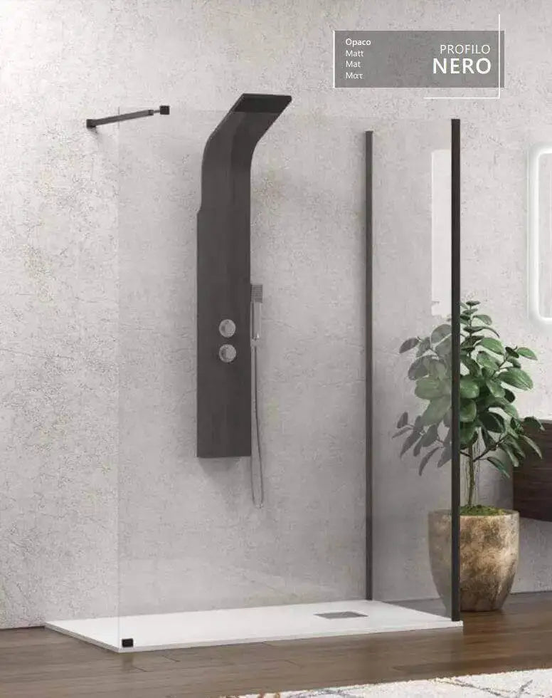 Box Doccia Walk in Profili Neri H200cm 8mm Anticalcare - 90x150