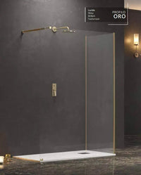Box Doccia Walk in Profili Oro H200cm 8mm Anticalcare - 80x120