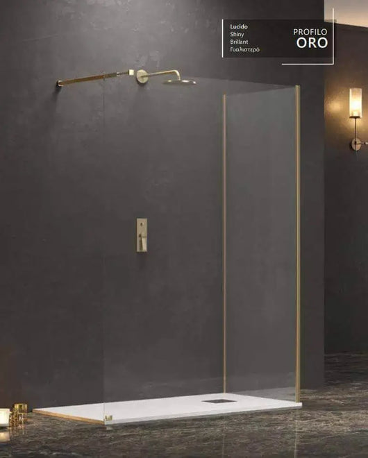 Box Doccia Walk in Profili Oro H200cm 8mm Anticalcare - 70x110