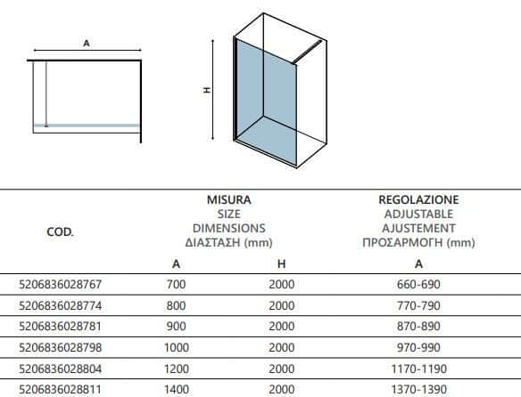Parete Walkin H200cm Trasparente 6mm Stile Industrial - 119 cm