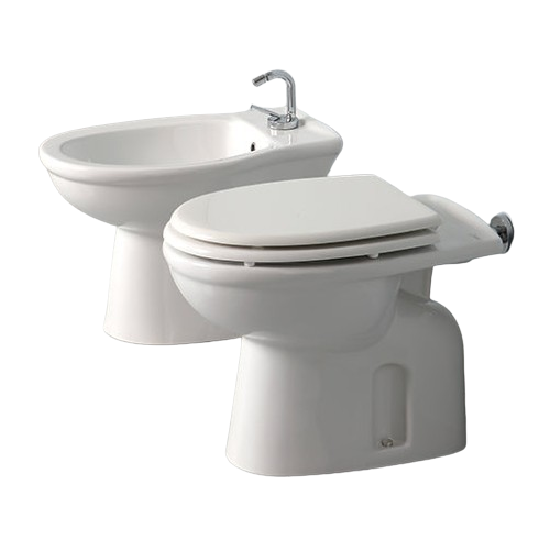 Sanitari a pavimento con scarico a muro Karla Rak Ceramics: WC, Bidet, Copriwater Bianco