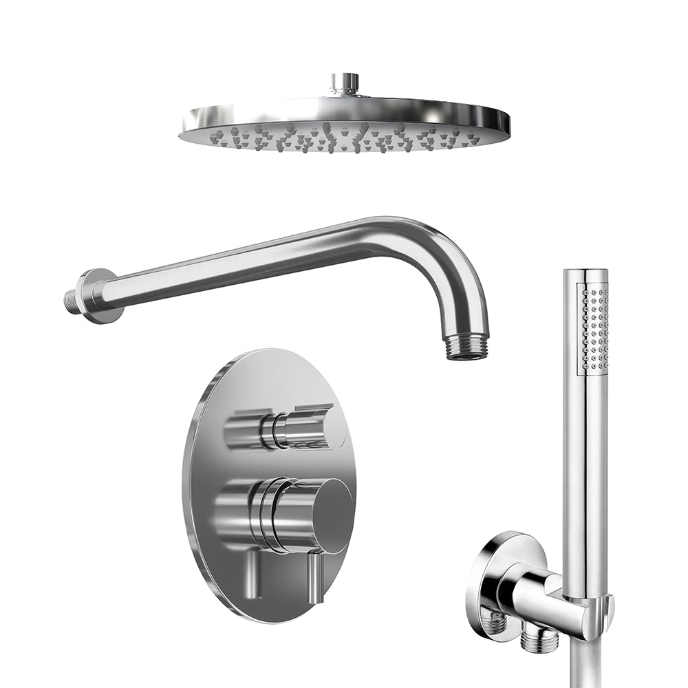 Set doccia cromato - Miscelatore incasso 2 vie Katharine, braccio 30cm, soffione 20cm e doccino