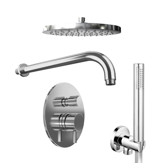 Set doccia cromato - Miscelatore incasso 2 vie Katharine, braccio 30cm, soffione 20cm e doccino